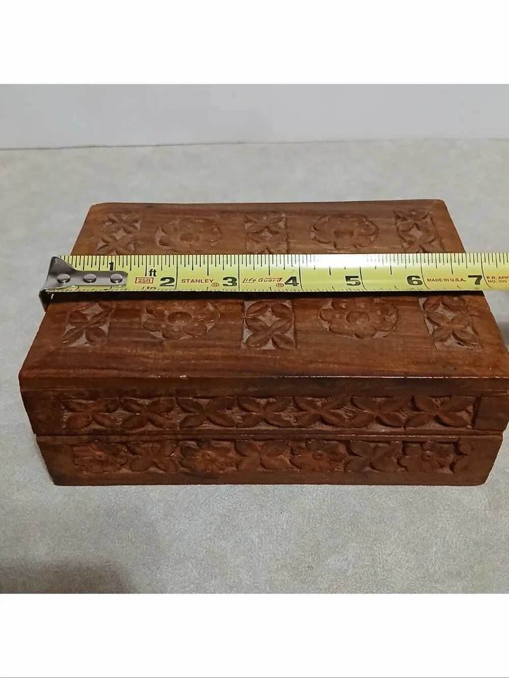 Made in India Hand Carved Himalayan Jungle Wood Floral Jewelry Trinket Box